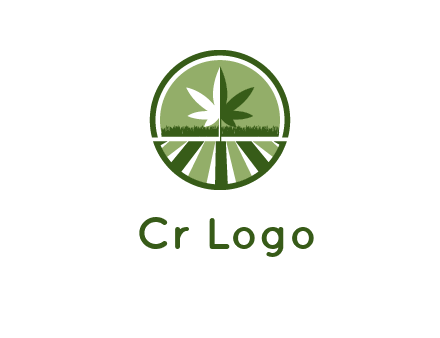 two tone marijuana leaf in circle with grass and field 