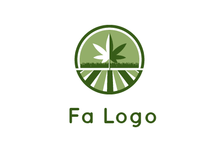 two tone marijuana leaf in circle with grass and field 
