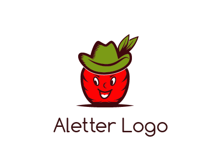 apple with face wearing hat with leaves