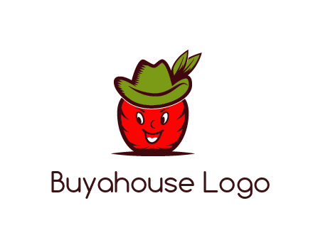 apple with face wearing hat with leaves