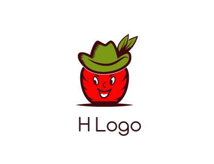 apple with face wearing hat with leaves