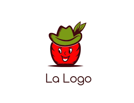 apple with face wearing hat with leaves