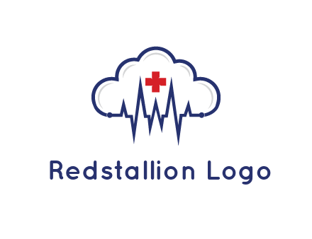 line art cloud with heart beat line and first aid sign