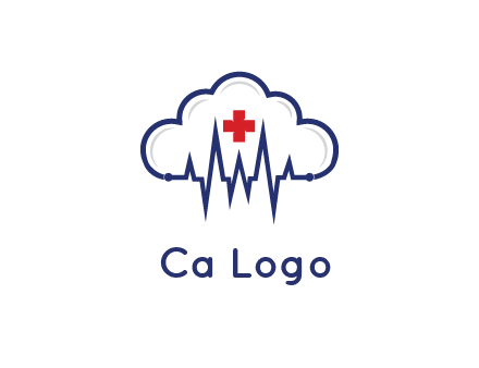 line art cloud with heart beat line and first aid sign