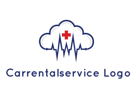 line art cloud with heart beat line and first aid sign