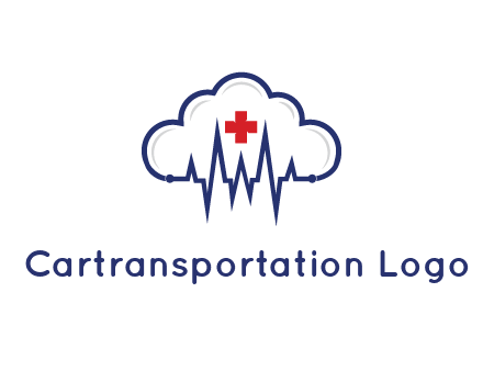 line art cloud with heart beat line and first aid sign