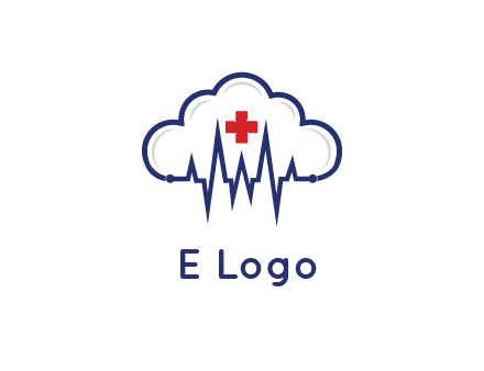 line art cloud with heart beat line and first aid sign