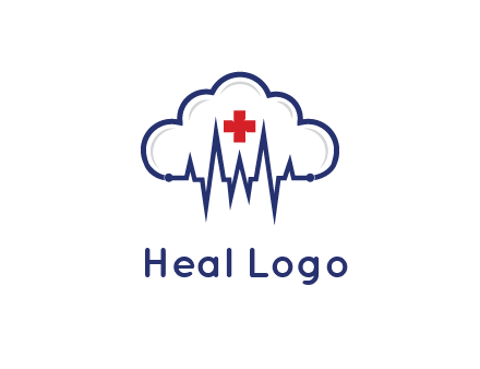line art cloud with heart beat line and first aid sign