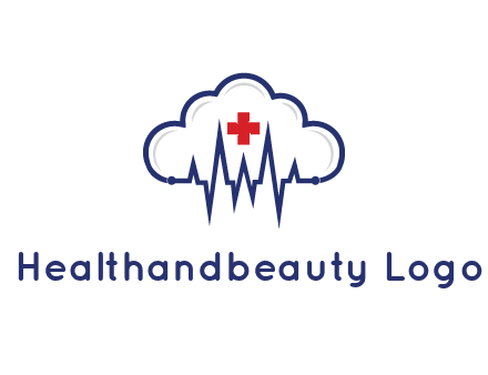 line art cloud with heart beat line and first aid sign