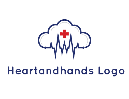 line art cloud with heart beat line and first aid sign