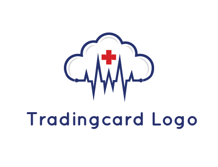 line art cloud with heart beat line and first aid sign