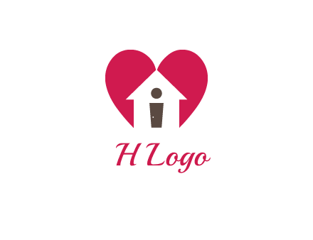 abstract person in home and heart symbol