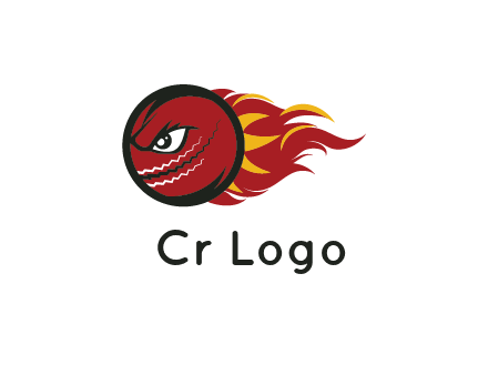 cricket ball with angry face on flames