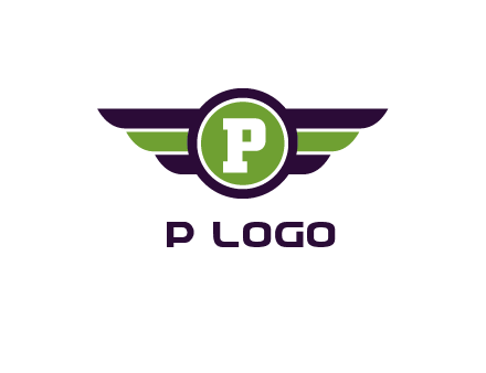 letter P in circle with wings