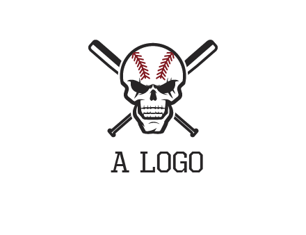 baseball bats behind skull with baseball pattern