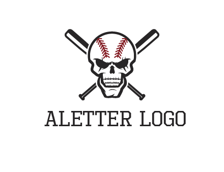 baseball bats behind skull with baseball pattern