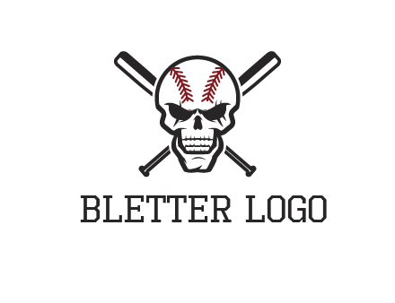 baseball bats behind skull with baseball pattern