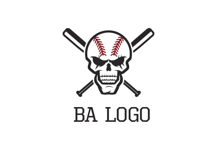 baseball bats behind skull with baseball pattern