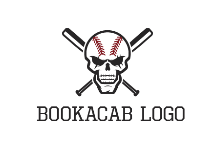 baseball bats behind skull with baseball pattern