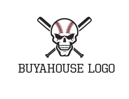 baseball bats behind skull with baseball pattern