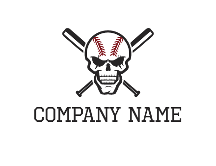 baseball bats behind skull with baseball pattern