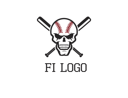 baseball bats behind skull with baseball pattern