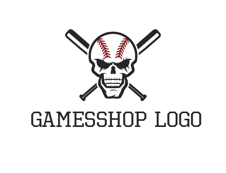 baseball bats behind skull with baseball pattern