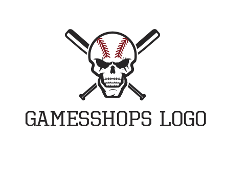 baseball bats behind skull with baseball pattern