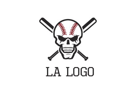 baseball bats behind skull with baseball pattern