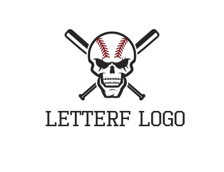 baseball bats behind skull with baseball pattern