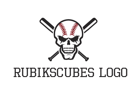 baseball bats behind skull with baseball pattern