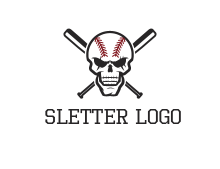 baseball bats behind skull with baseball pattern