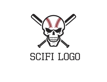 baseball bats behind skull with baseball pattern