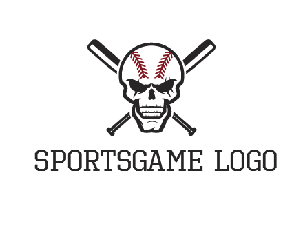 baseball bats behind skull with baseball pattern