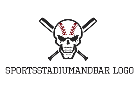 baseball bats behind skull with baseball pattern