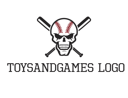 baseball bats behind skull with baseball pattern