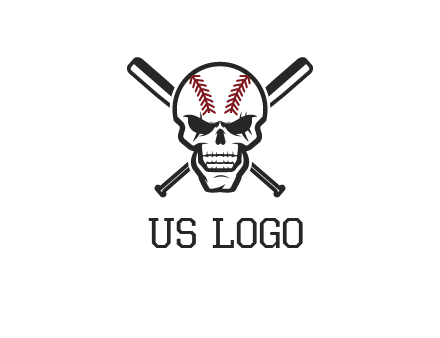 baseball bats behind skull with baseball pattern