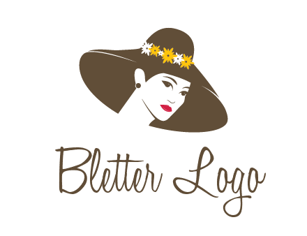 head of woman wearing flowers on fancy hat fashion logo icon