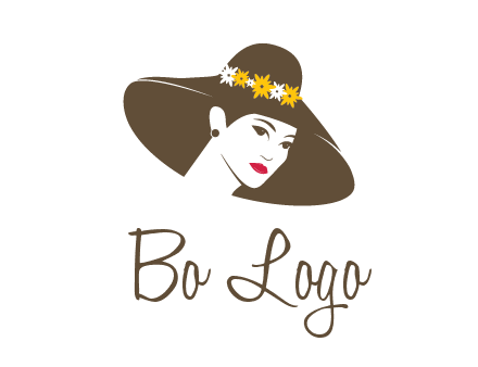 head of woman wearing flowers on fancy hat fashion logo icon