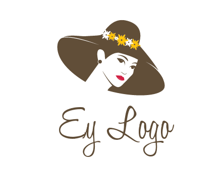 head of woman wearing flowers on fancy hat fashion logo icon