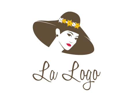 head of woman wearing flowers on fancy hat fashion logo icon