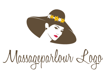 head of woman wearing flowers on fancy hat fashion logo icon