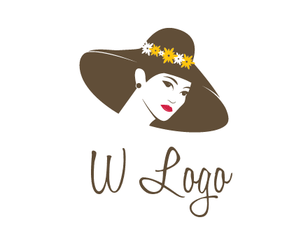 head of woman wearing flowers on fancy hat fashion logo icon