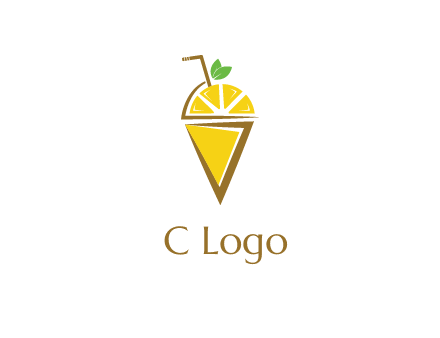 lemon with leaves and straw on cone