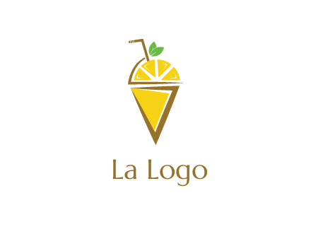 lemon with leaves and straw on cone