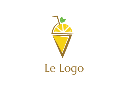 lemon with leaves and straw on cone