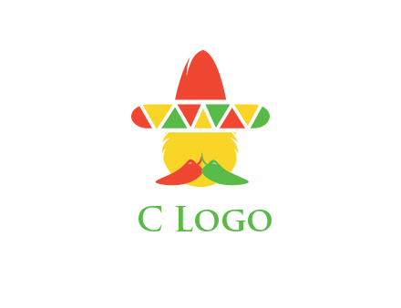 polygonal Mexican hat with chilies as moustache 