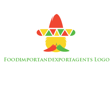 polygonal Mexican hat with chilies as moustache 