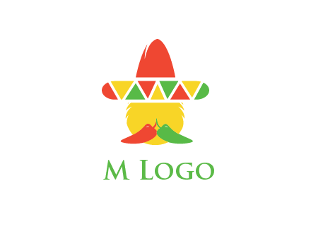 polygonal Mexican hat with chilies as moustache 