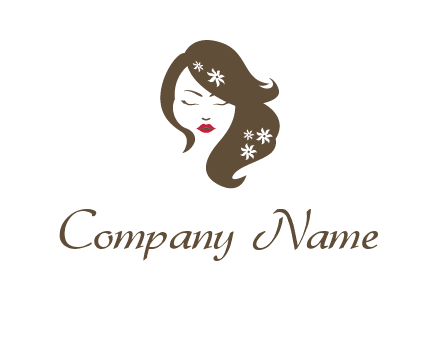 flowers ornament on hair of woman head beauty logo icon